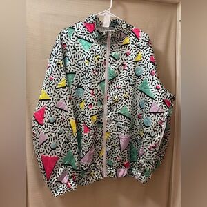 Vintage style 90s Women’s Geometric Windbreaker Jacket XL | Retro Memphis Print